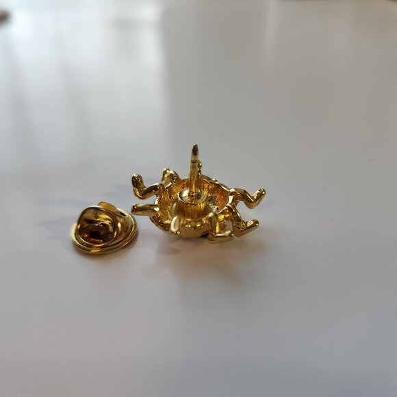 Vintage Ladybug Lapel Pin Brooch Gold-Tone With Rhinestones 1970's - Picture 7 of 7